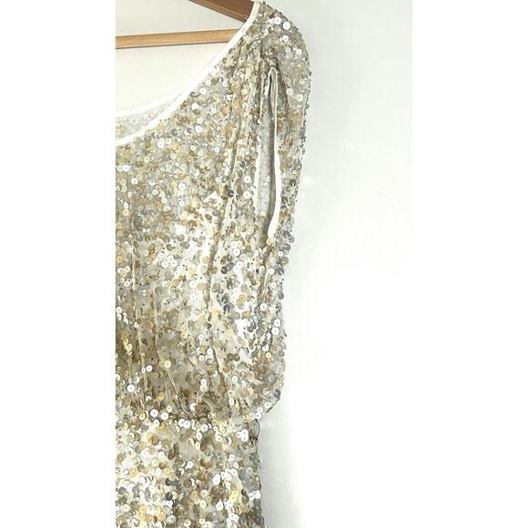 JS Collections Champagne Silver Sequin Gown Formal Evening Maxi Dress Size 12 - Picture 9 of 13